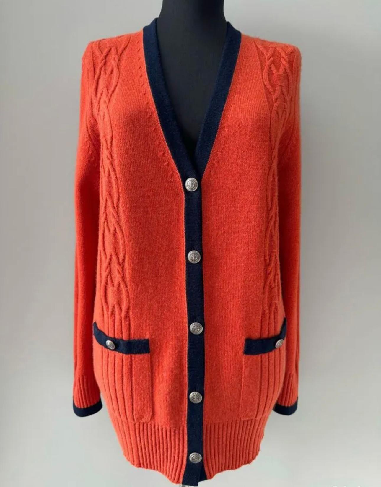 Red Chanel New Paris / Hamburg Orange Cashmere Cardigan