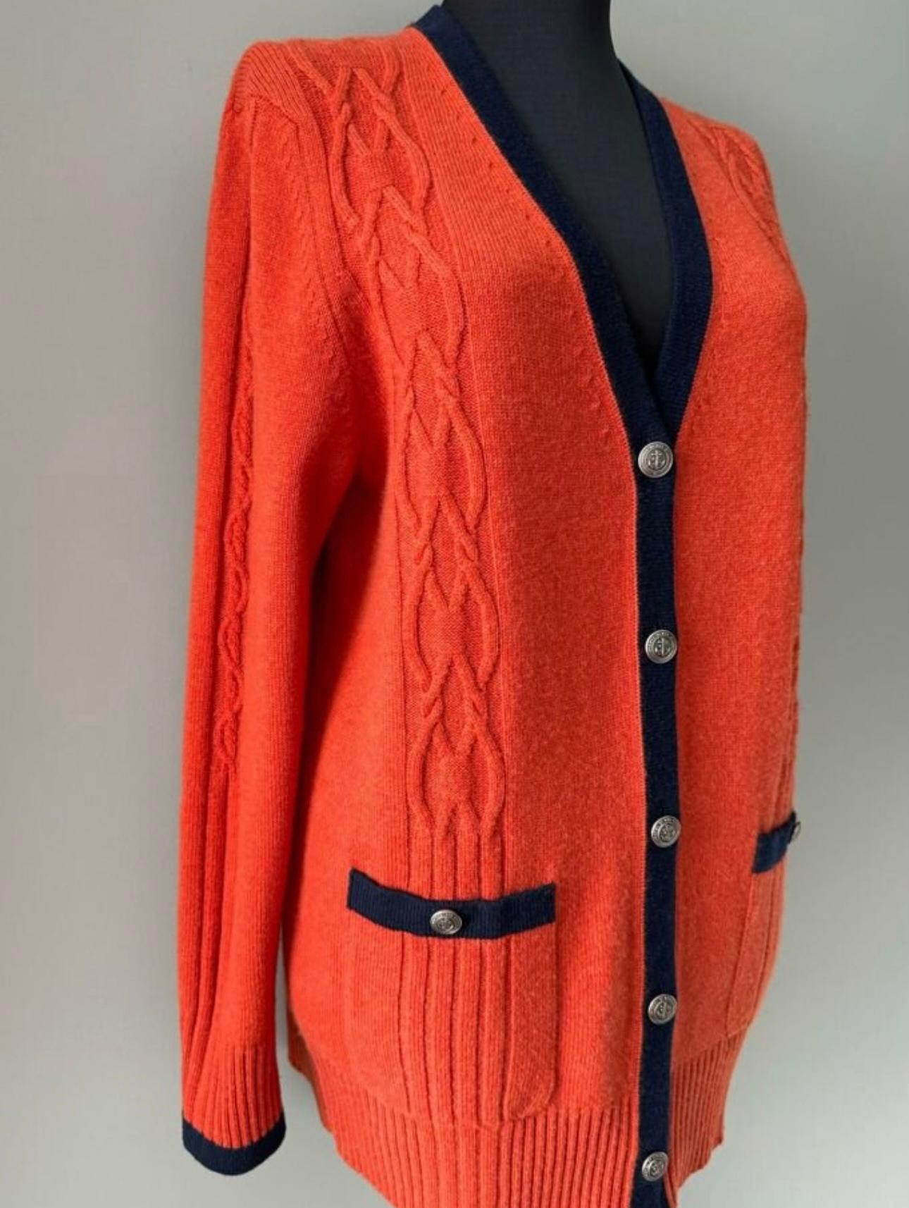 Women's or Men's Chanel New Paris / Hamburg Orange Cashmere Cardigan For Sale