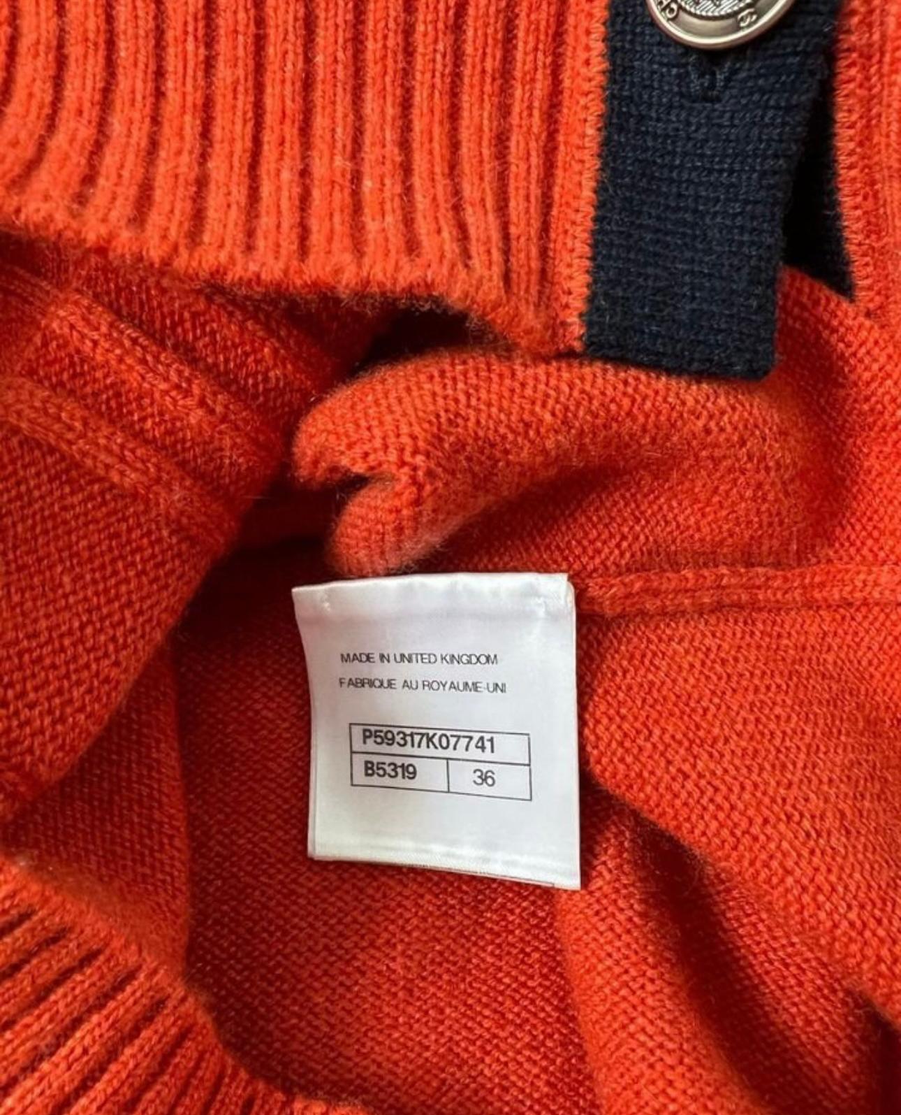 Chanel New Paris / Hamburg Orange Cashmere Cardigan For Sale 5