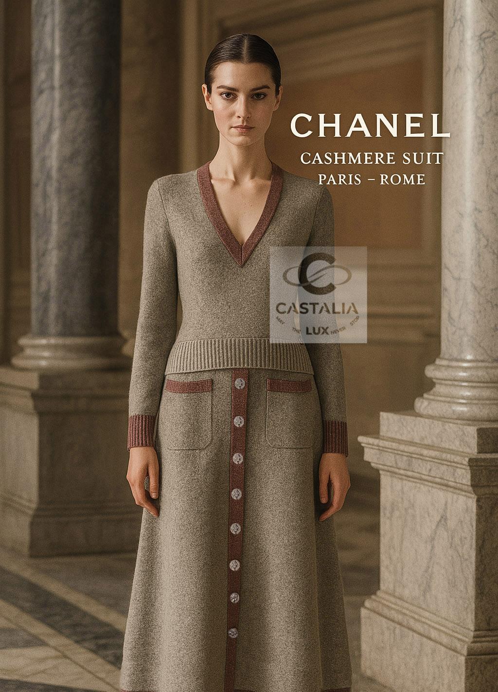 Chanel New Paris / Rome Beige Cashmere Lounge Suit 36 FR Neuf - En vente à Dubai, AE