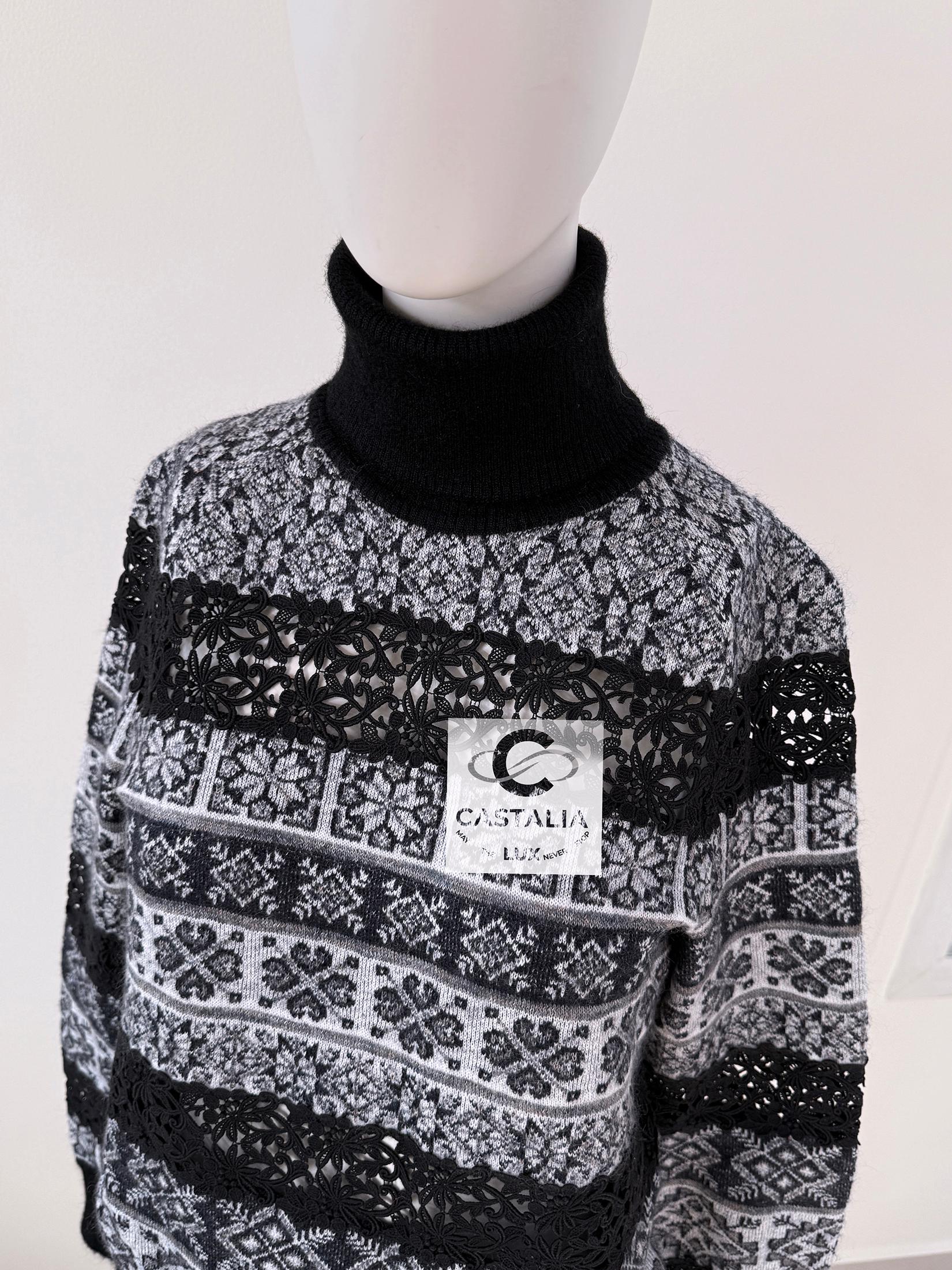 Black Chanel New Paris / Rome Lace Decor Runway Jumper 34 FR