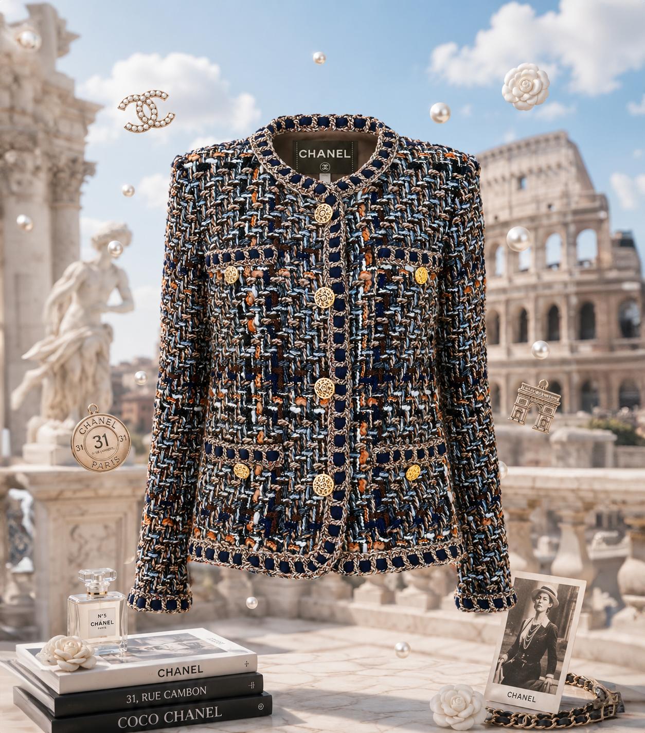 CHANEL New Paris / ROME Legend Beige Tweed Jacket 36 FR For Sale at 1stDibs