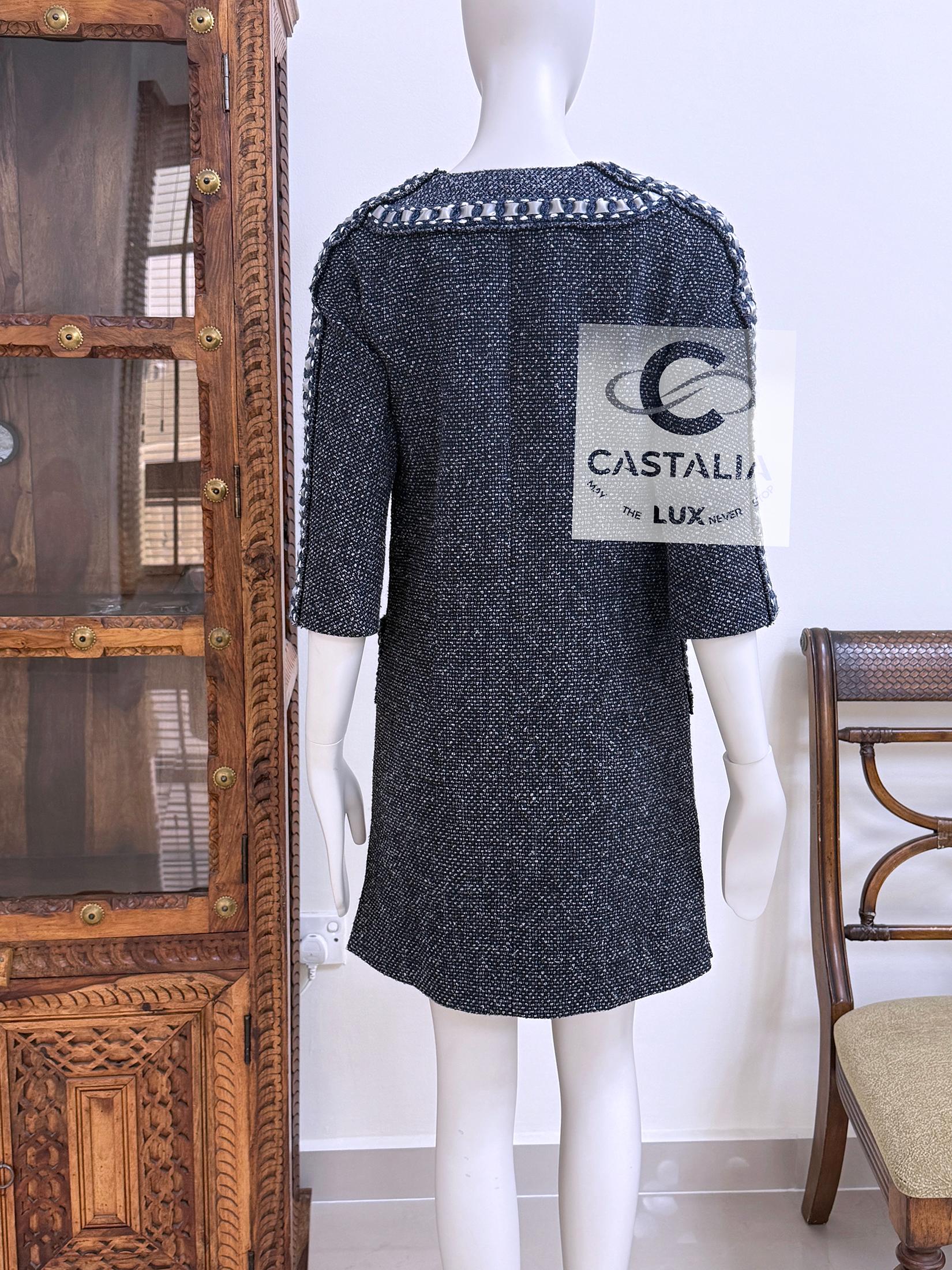 Chanel New Paris / Rome Tweed Dress with Cassette Trim 34 FR For Sale 12
