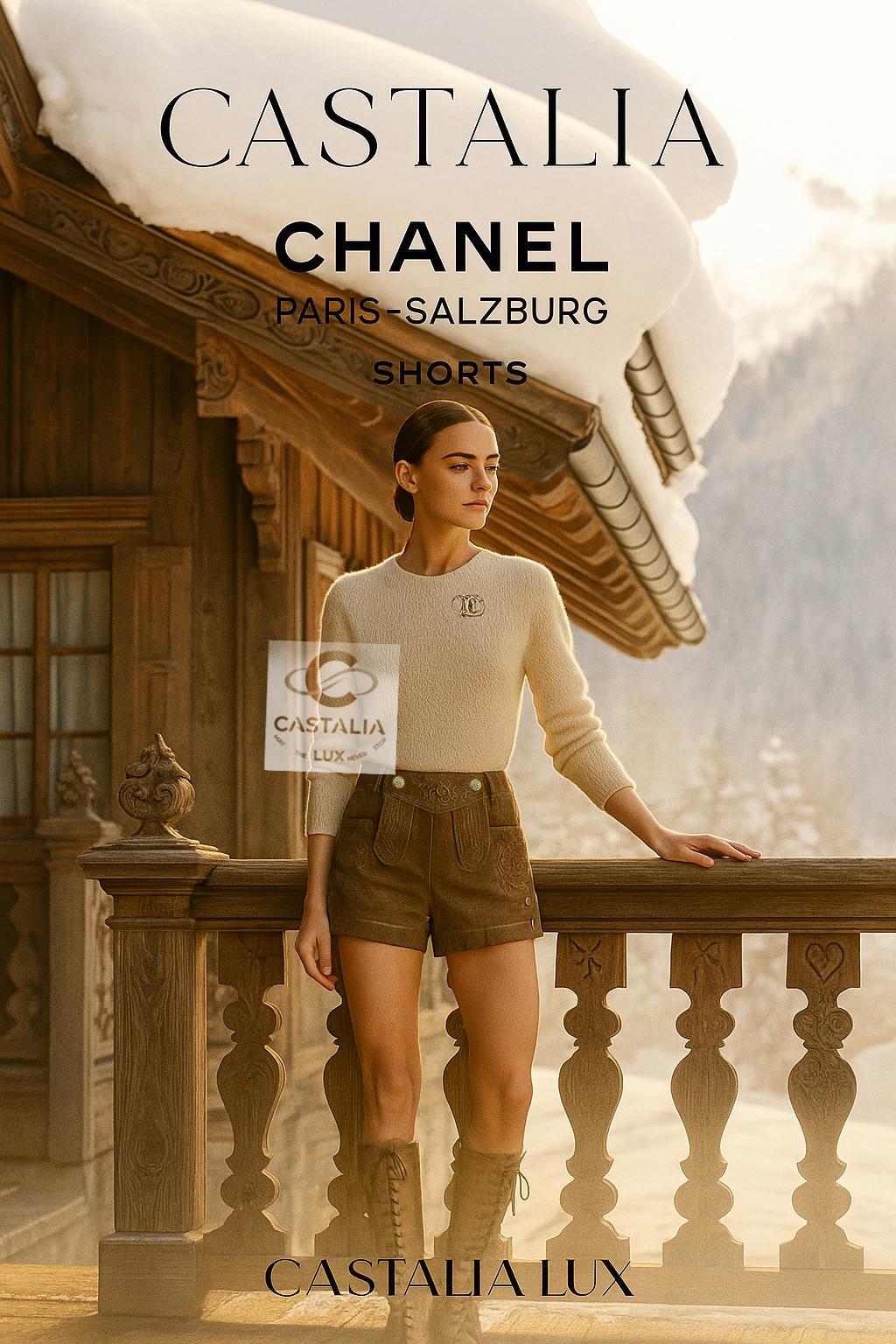 Chanel Braune Denim-Shorts mit Adlerknöpfen
Paris-Salzburg 2015 Métiers d'Art Collection von Karl Lagerfeld

 ~ Ein Statement-Stück, das alpinen Charme mit moderner Chanel-Allüre verbindet - ideal für Sammler, Kenner und alle, die sich mit