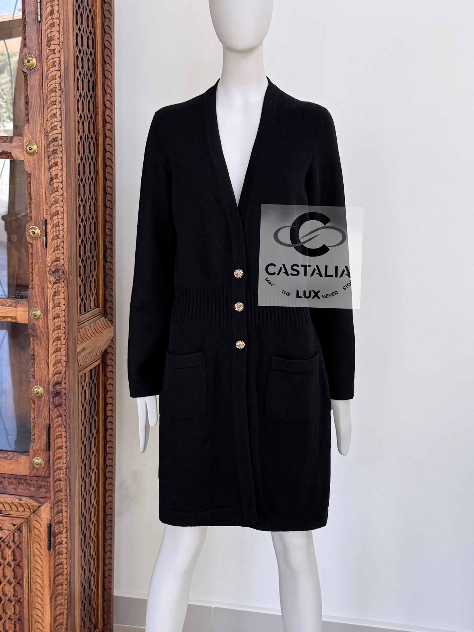 Chanel New Paris / Venice Black Cashmere Cardi Coat 46 FR For Sale 1