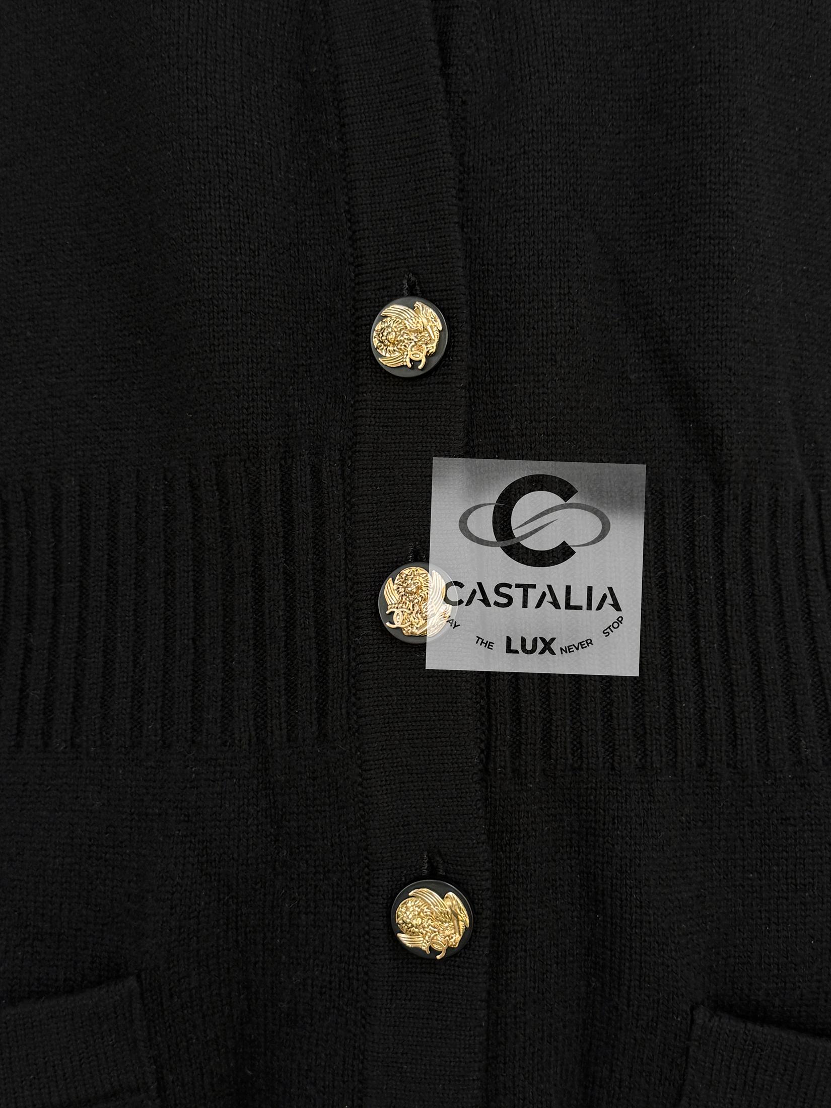 Chanel New Paris / Venice Black Cashmere Cardi Coat 46 FR For Sale 3