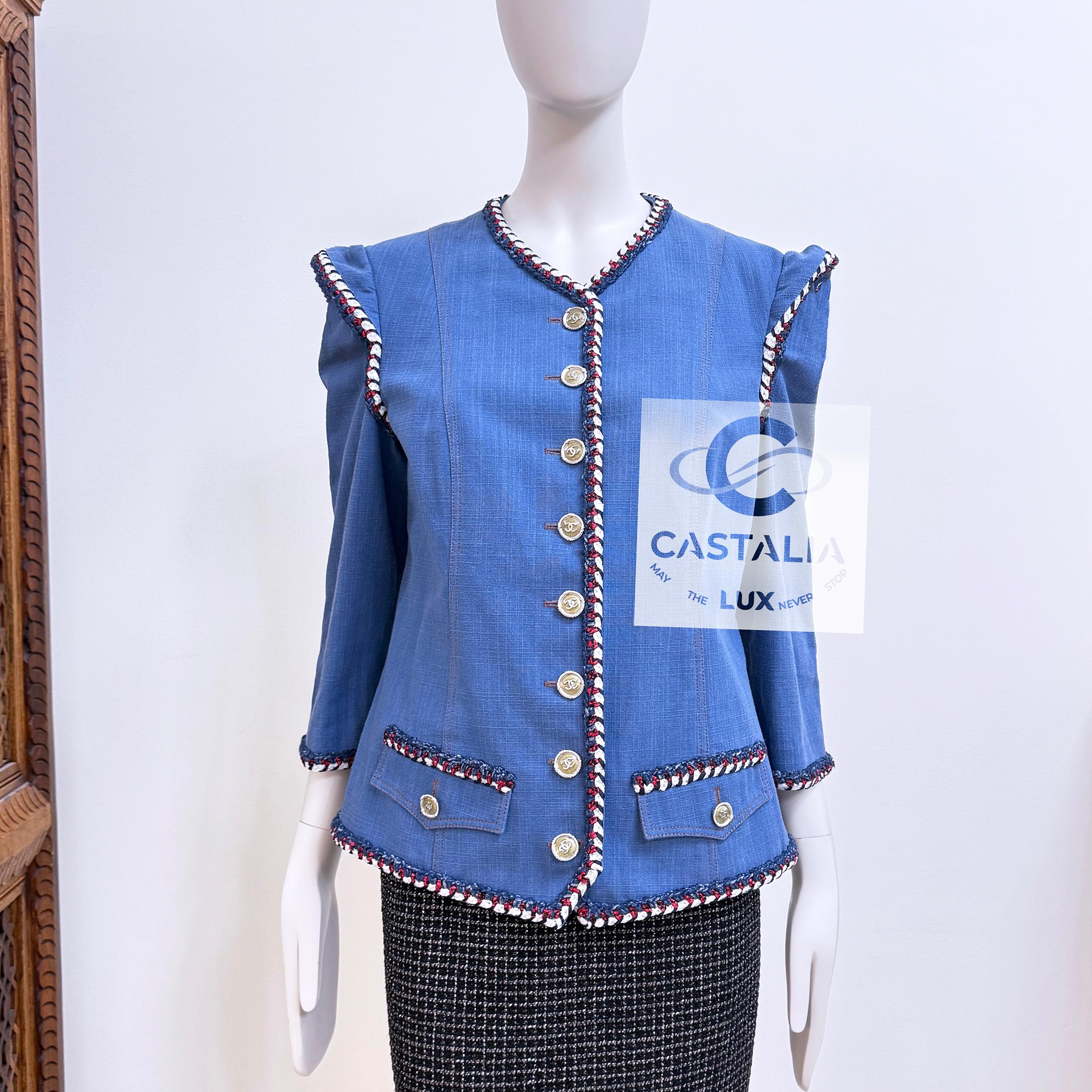 Blue Chanel New Paris / Versailles Baroque Style Denim Jacket 42 FR For Sale