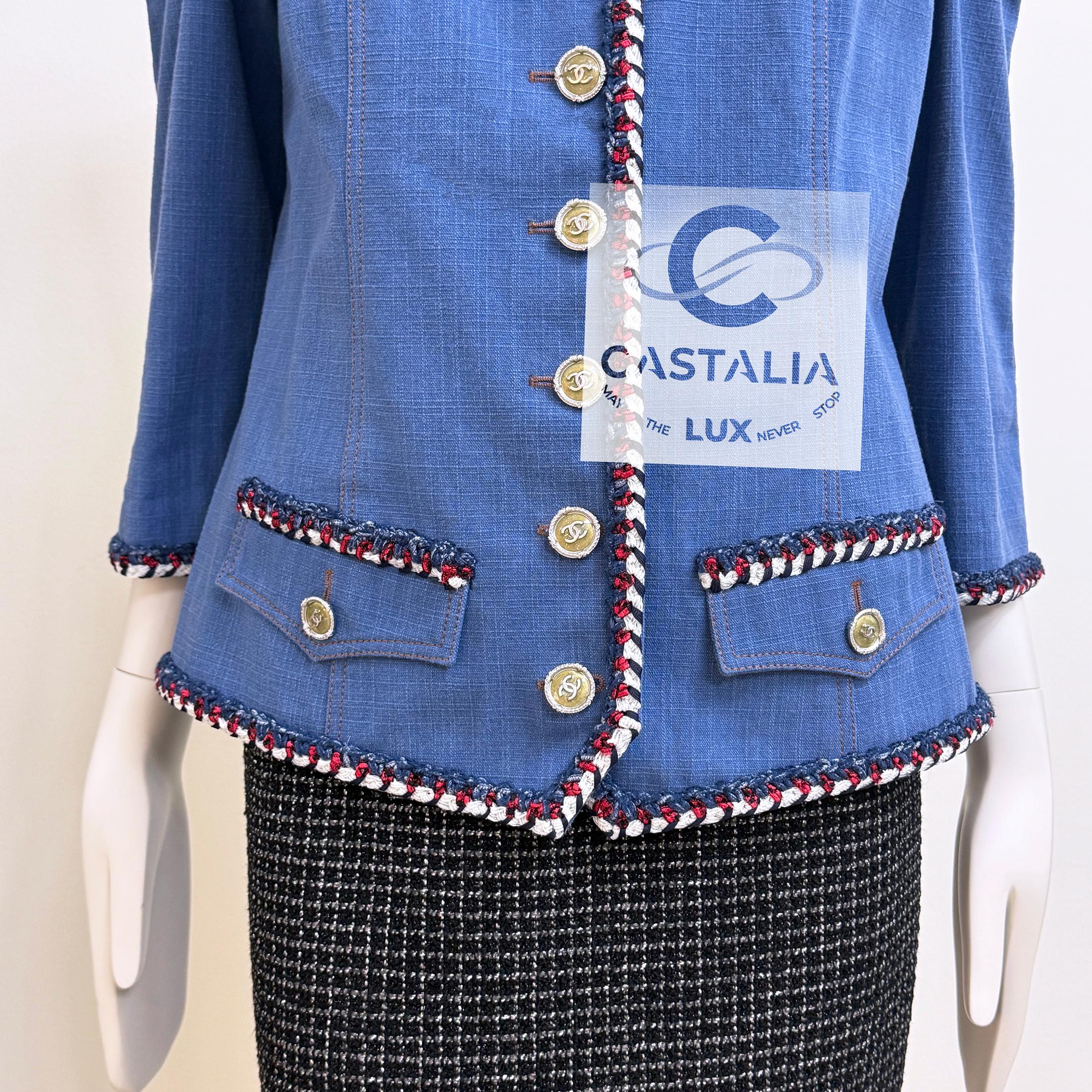 Chanel New Paris / Versailles Baroque Style Denim Jacket 42 FR For Sale 3