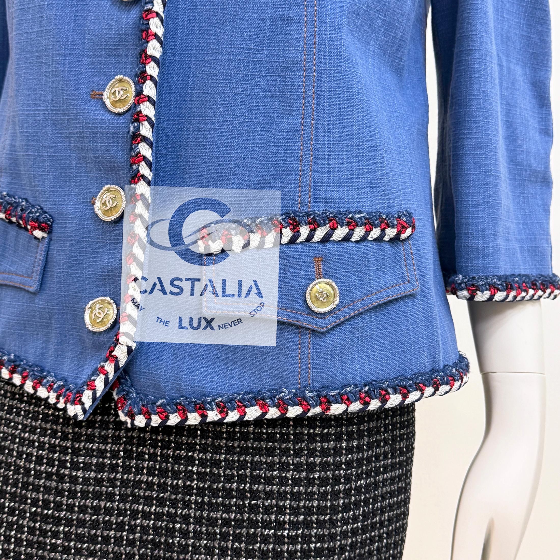 Chanel New Paris / Versailles Baroque Style Denim Jacket 42 FR For Sale 4