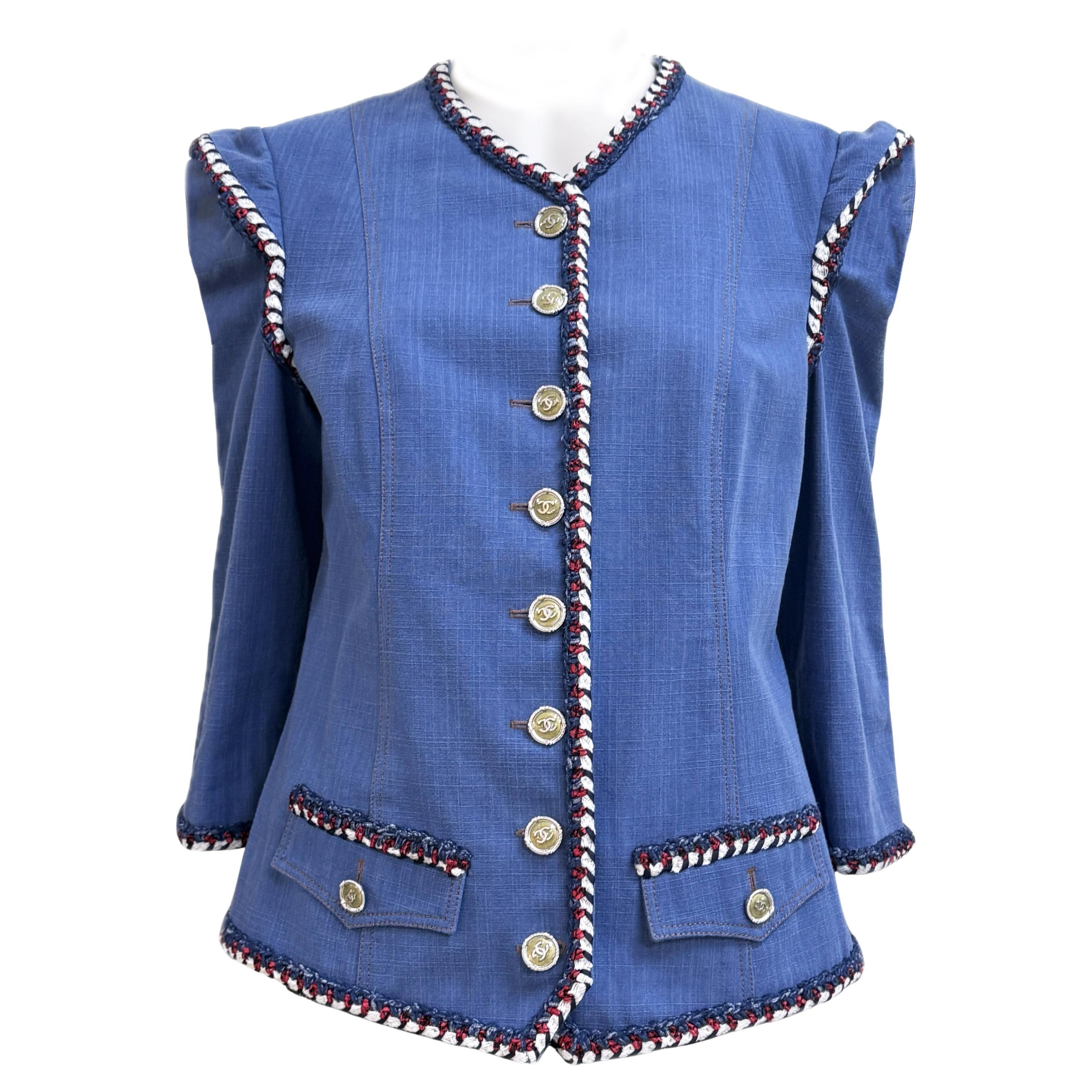 Chanel New Paris / Versailles Baroque Style Denim Jacket 42 FR For Sale