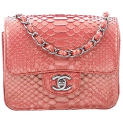 Chanel NEW Pink Gold Snakeskin Leather Evening Small Shoulder Flap Bag