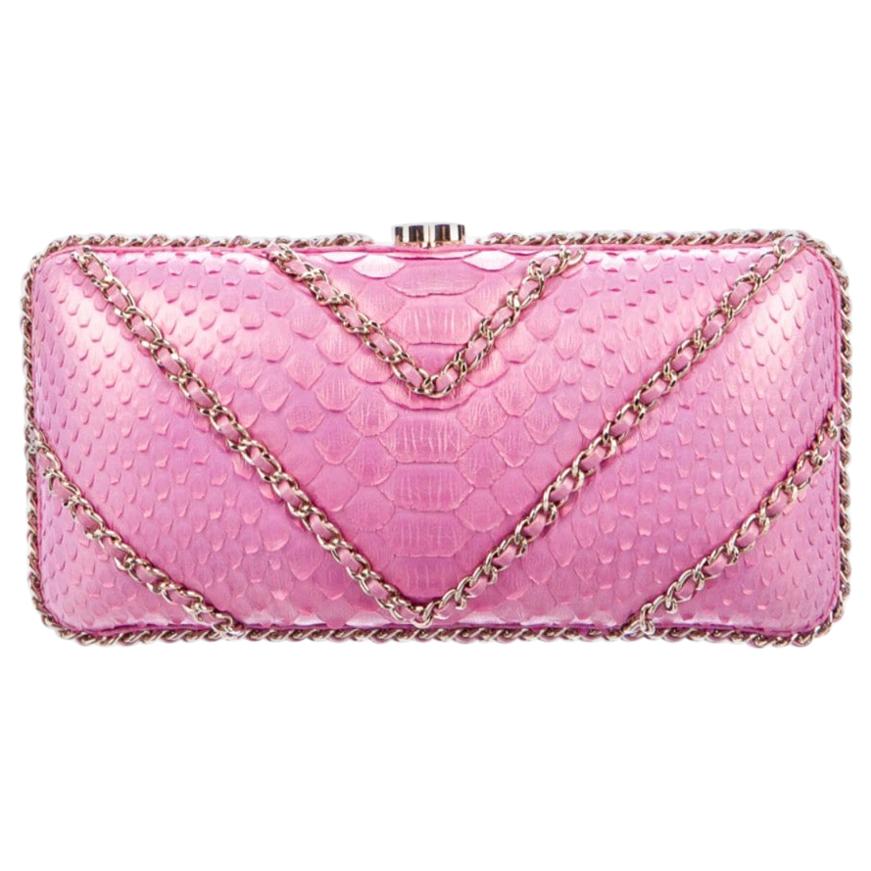 Chanel NEW Pink Snakeskin Exotic CC Gold Small Evening Clutch Shoulder Bag  For Sale at 1stDibs
