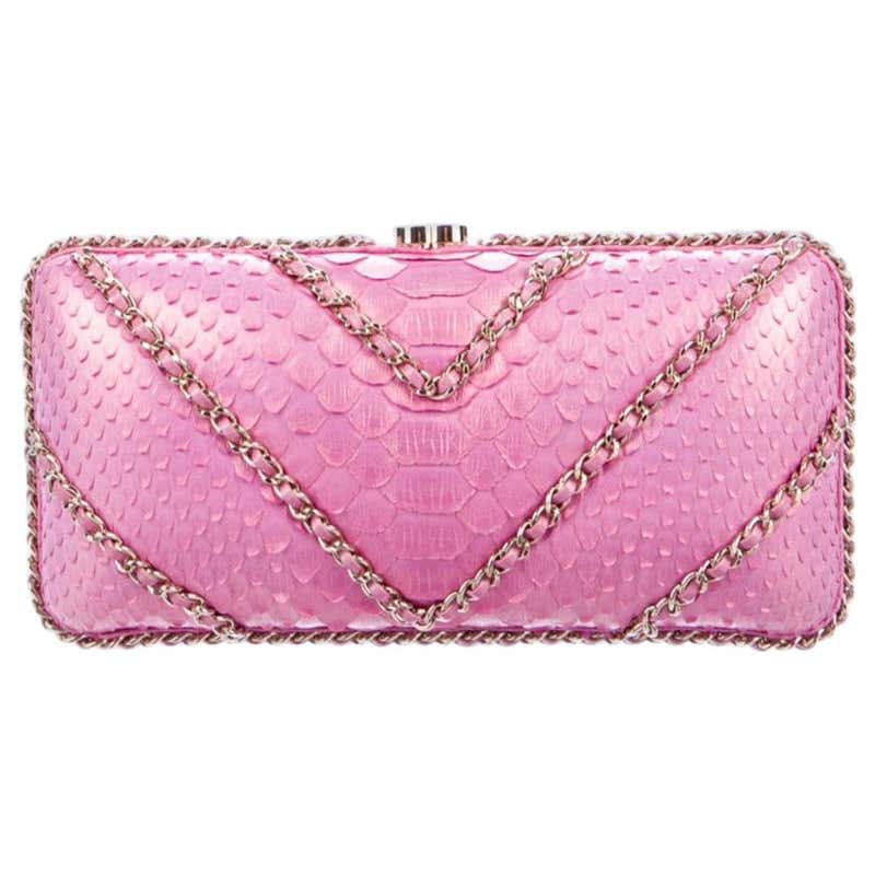 Chanel NEW Pink Snakeskin Exotic CC Gold Small Evening Clutch Shoulder ...