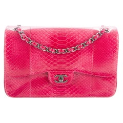 Chanel NEW Pink Snakeskin Exotic Skin Leather Silver Evening Shoulder Flap Bag