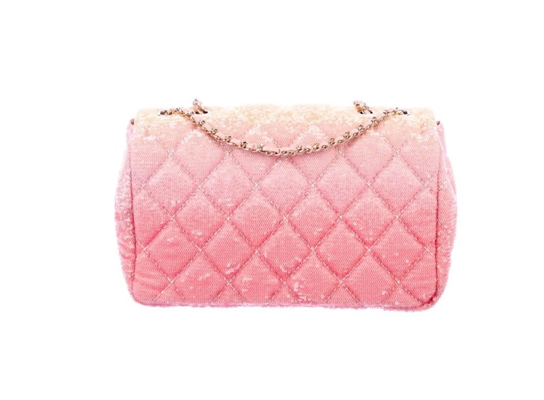 Chanel NEW Pink Two Tone Sequin Gold Small Medium Evening Shoulder Flap Bag  For Sale at 1stDibs