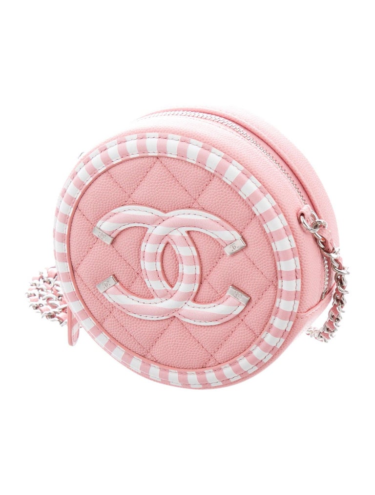 Chanel NEW Pink White Leather Circle Silver Small Evening Shoulder Bag in Box at 1stDibs pink