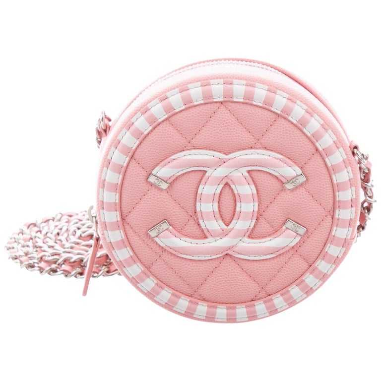 Chanel NEW Rosa Weiß Leder Kreis Silber Kleine Abend Umhängetasche in Box  bei 1stDibs