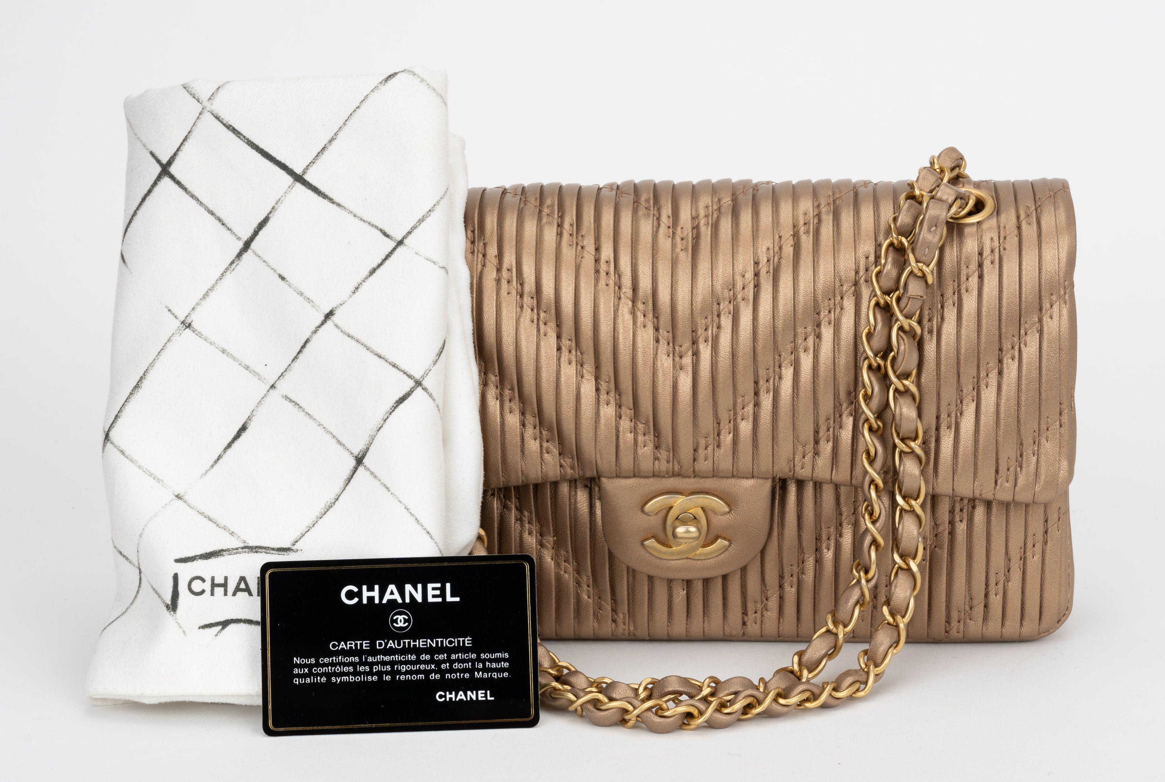 Chanel New Pleated Gold Double Flap For Sale 4
