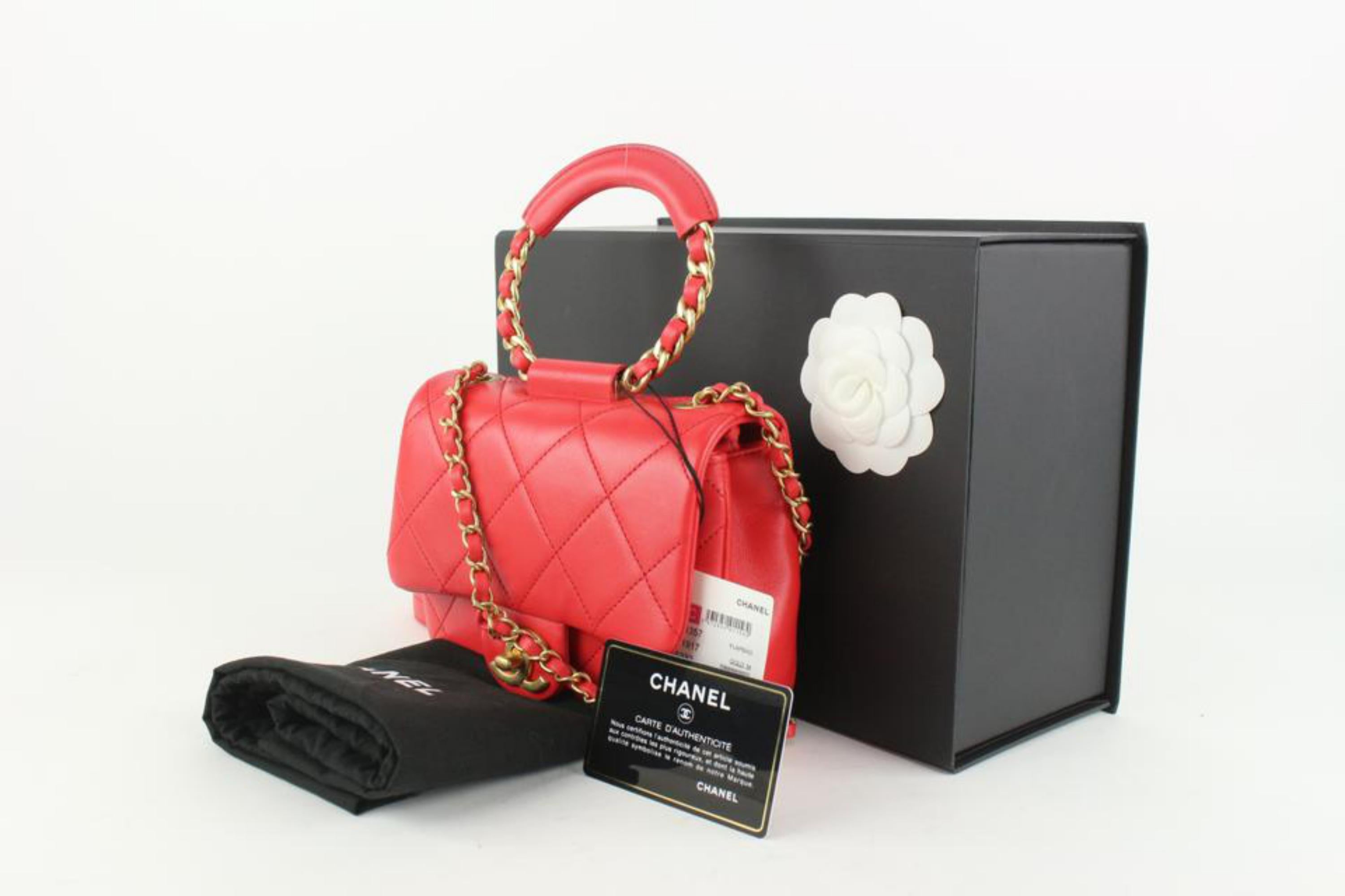 Chanel NEW Quilted Red Chain Bracelet Small Flap Top Handle Crossbody 114c48 7