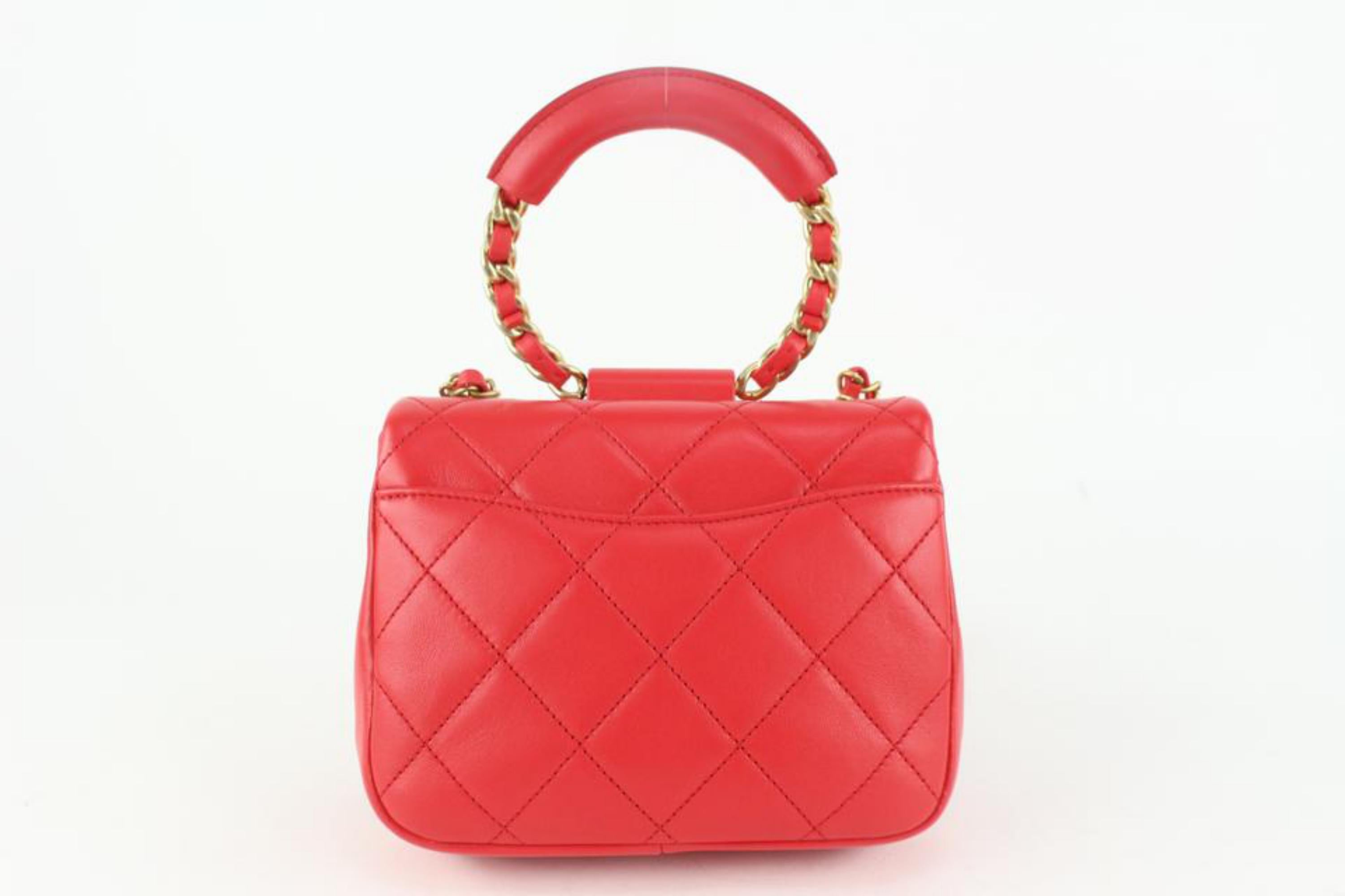 Women's Chanel NEW Quilted Red Chain Bracelet Small Flap Top Handle Crossbody 114c48