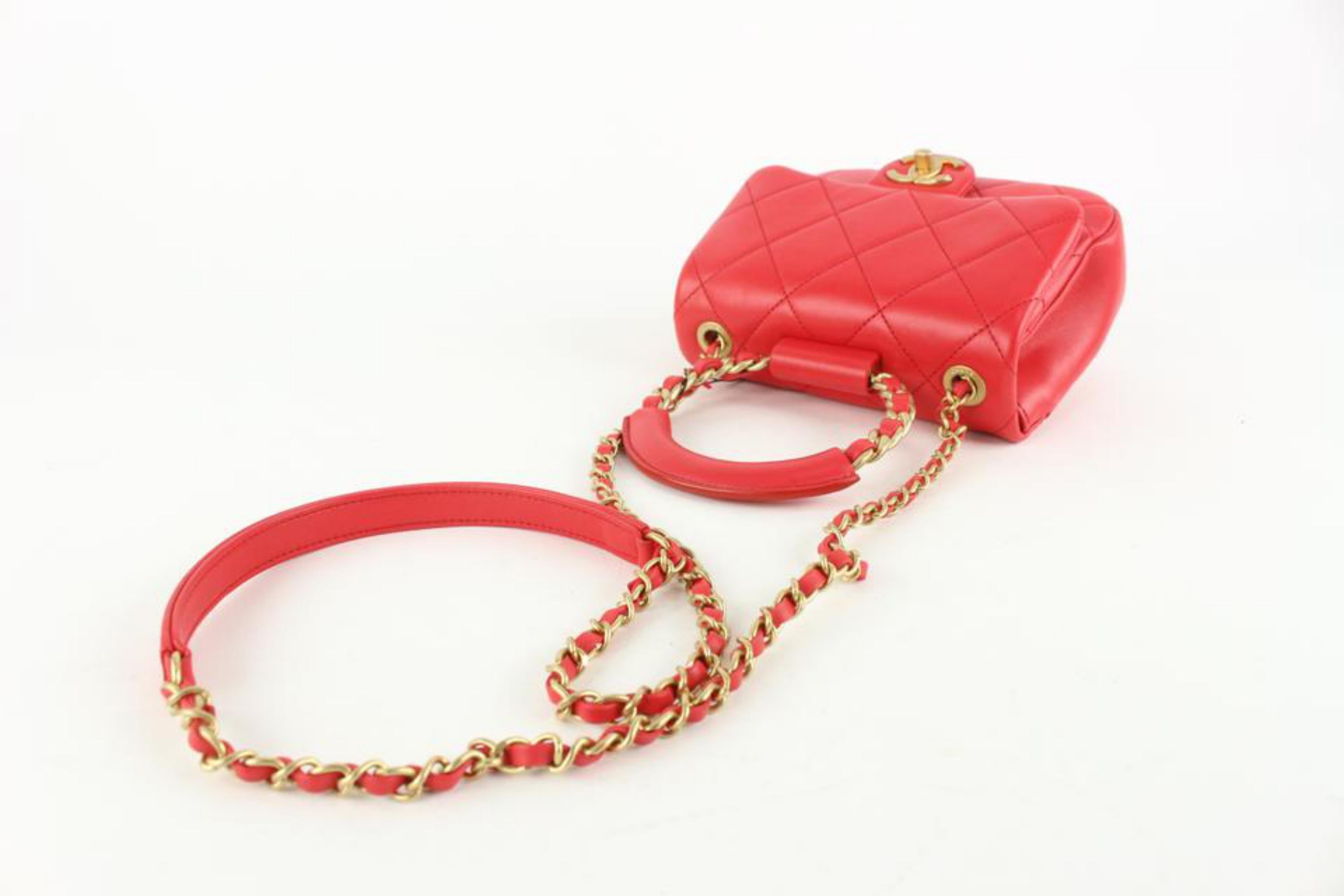 Chanel NEW Quilted Red Chain Bracelet Small Flap Top Handle Crossbody 114c48 3