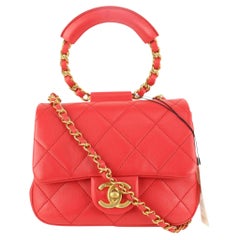 Chanel NEW Quilted Red Chain Bracelet Small Flap Top Handle Crossbody 114c48