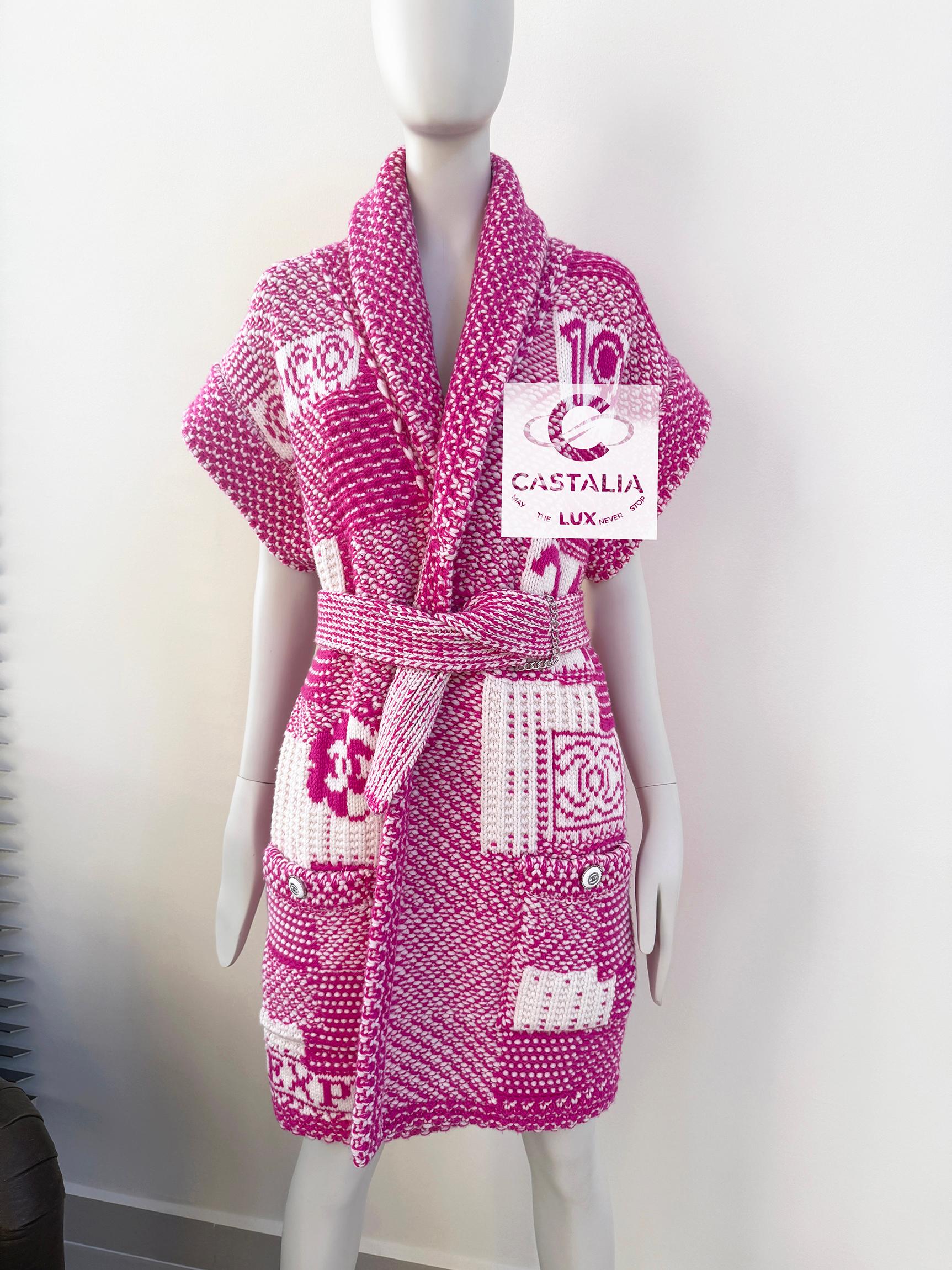 Pink Chanel New Rare Coco Express Cashmere Cardi Coat