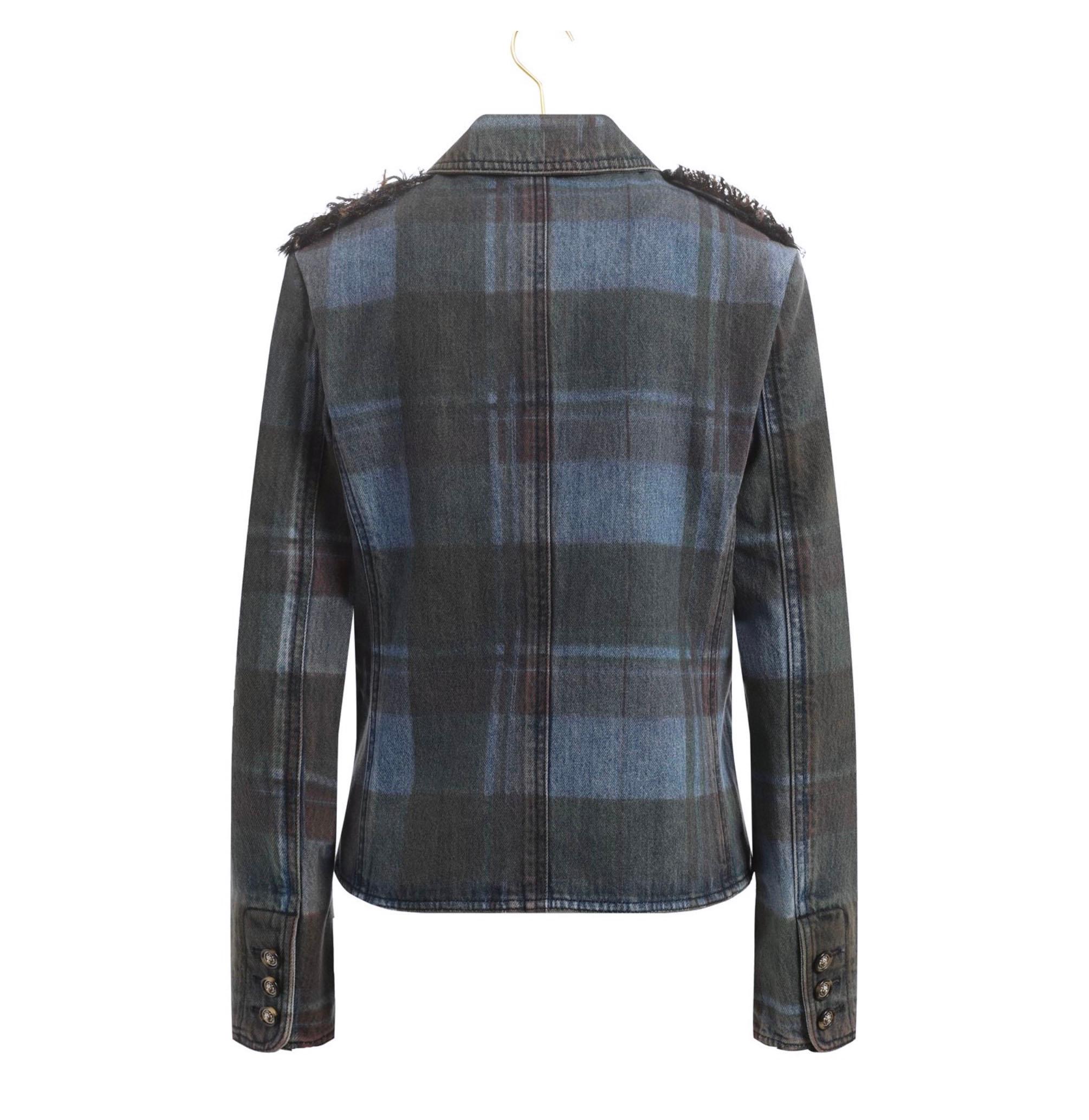 CHANEL New Rare Paris / Edinburgh Tartan Denim Jacket 36 FR en vente 1