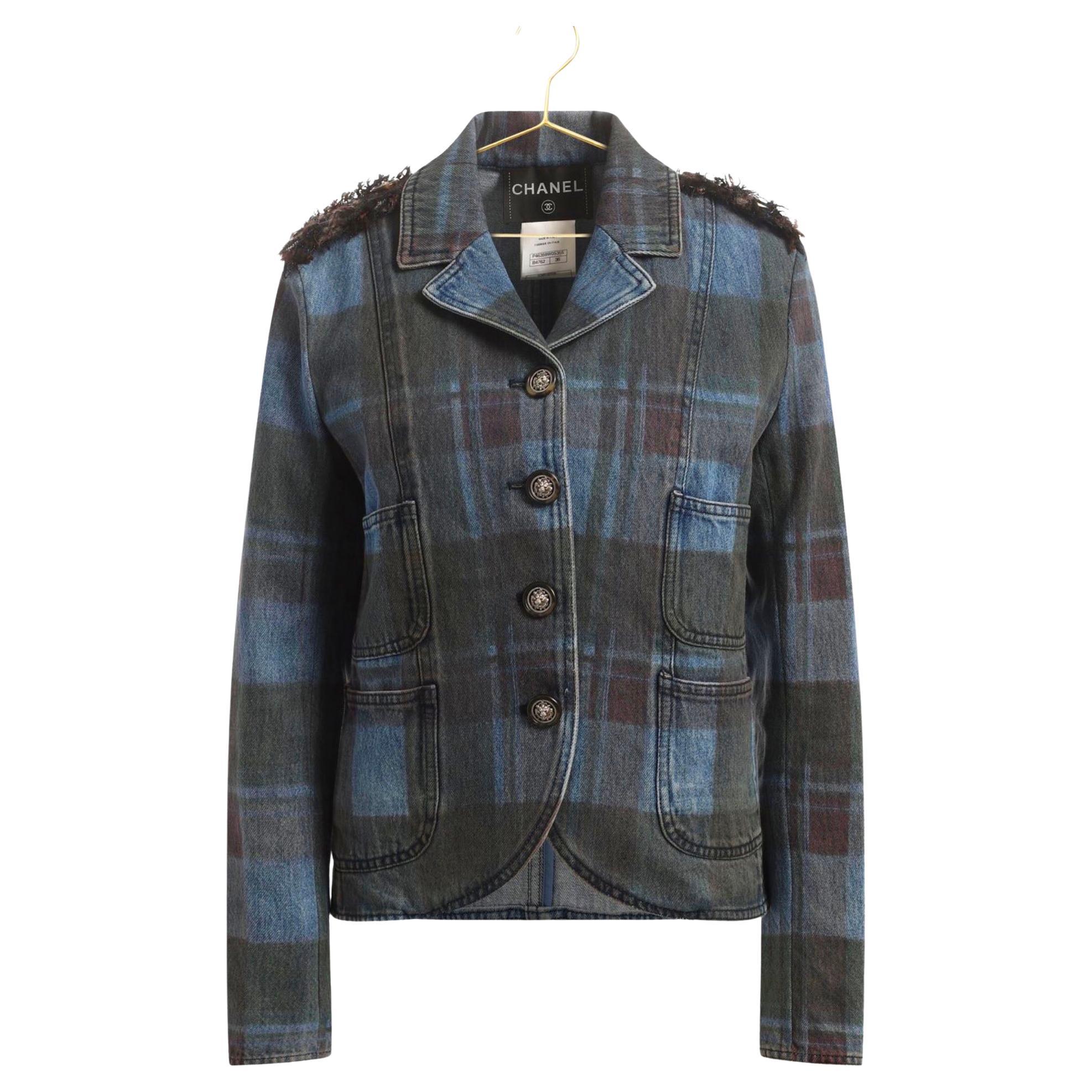 CHANEL New Rare Paris / Edinburgh Tartan Denim Jacket 36 FR