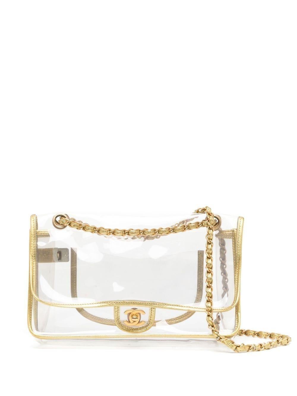 Chanel  Rare Vintage Transparent Clair Naked Gold Classic Medium Flap Bag Bon état - En vente à Miami, FL