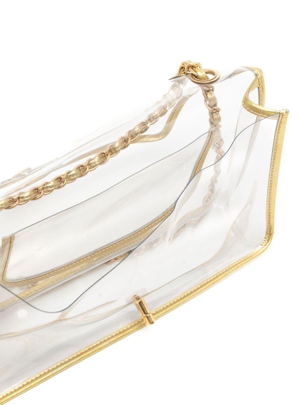 Chanel  Rare Vintage Transparent Clear Naked Gold Classic Medium Flap Bag For Sale 2