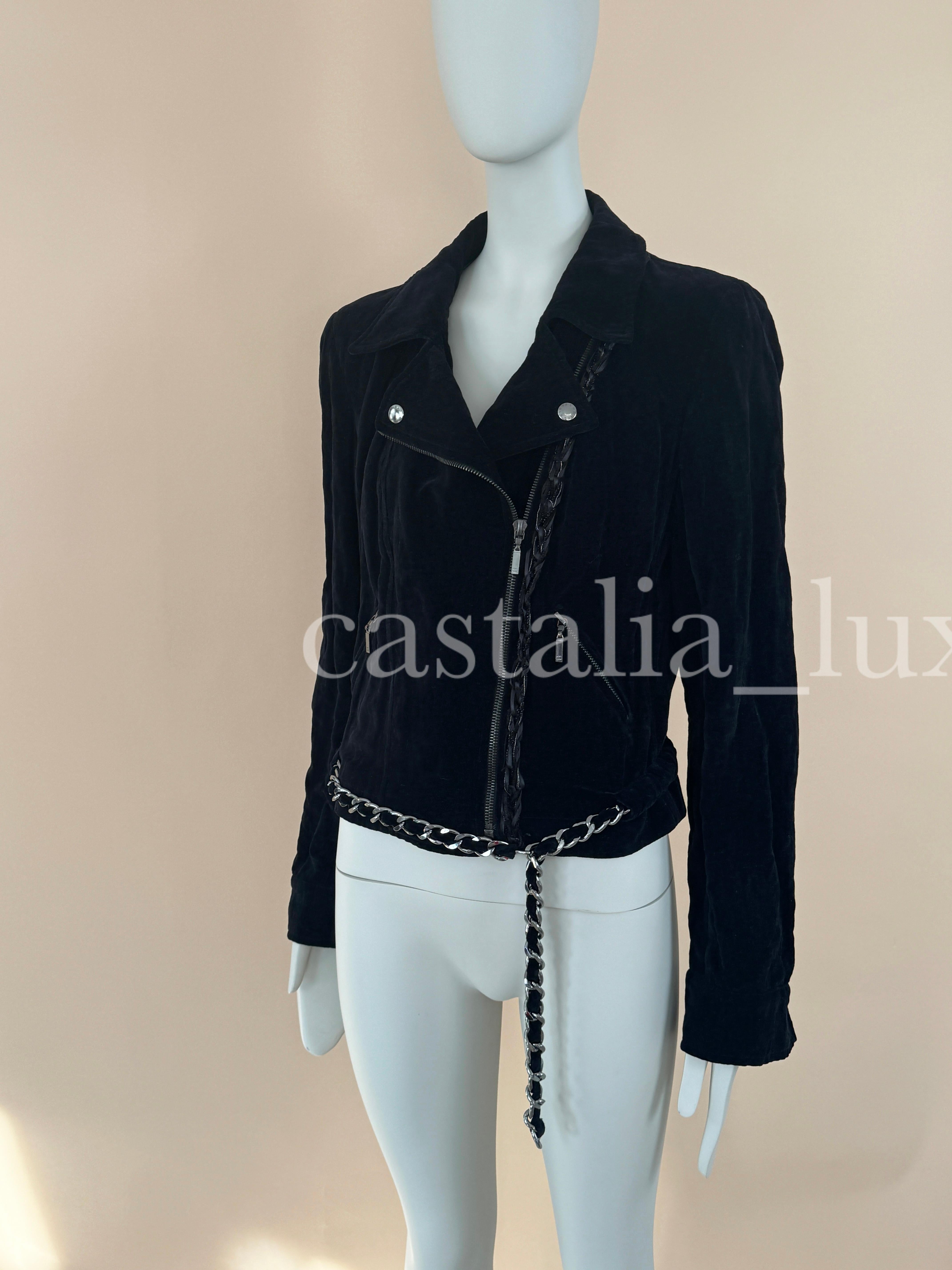 Women's or Men's Chanel New Rarest Chain Trim Velvet Biker Jacket