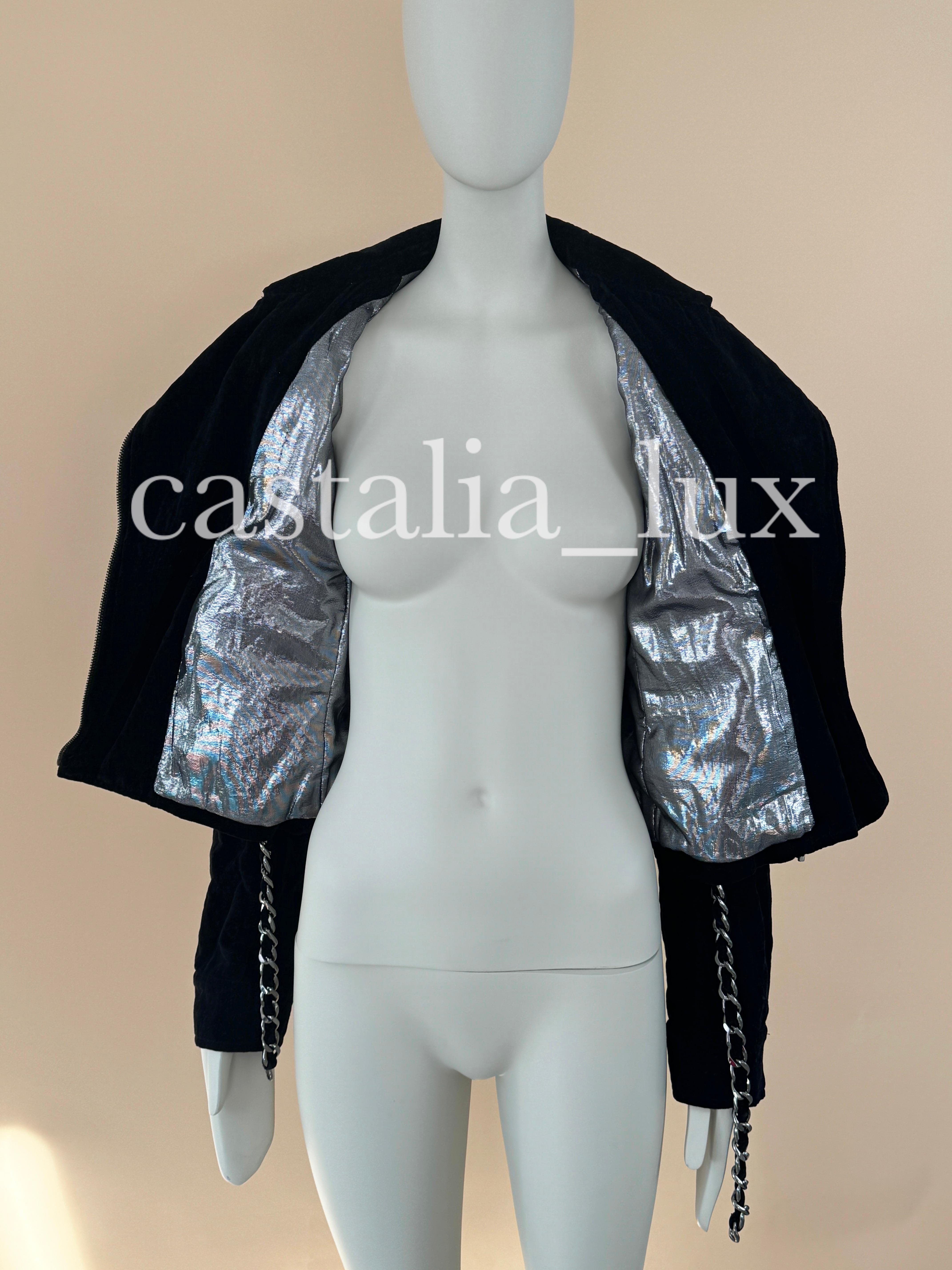 Chanel New Rarest Chain Trim Velvet Biker Jacket 3