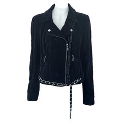 Retro Chanel New Rarest Chain Trim Velvet Biker Jacket