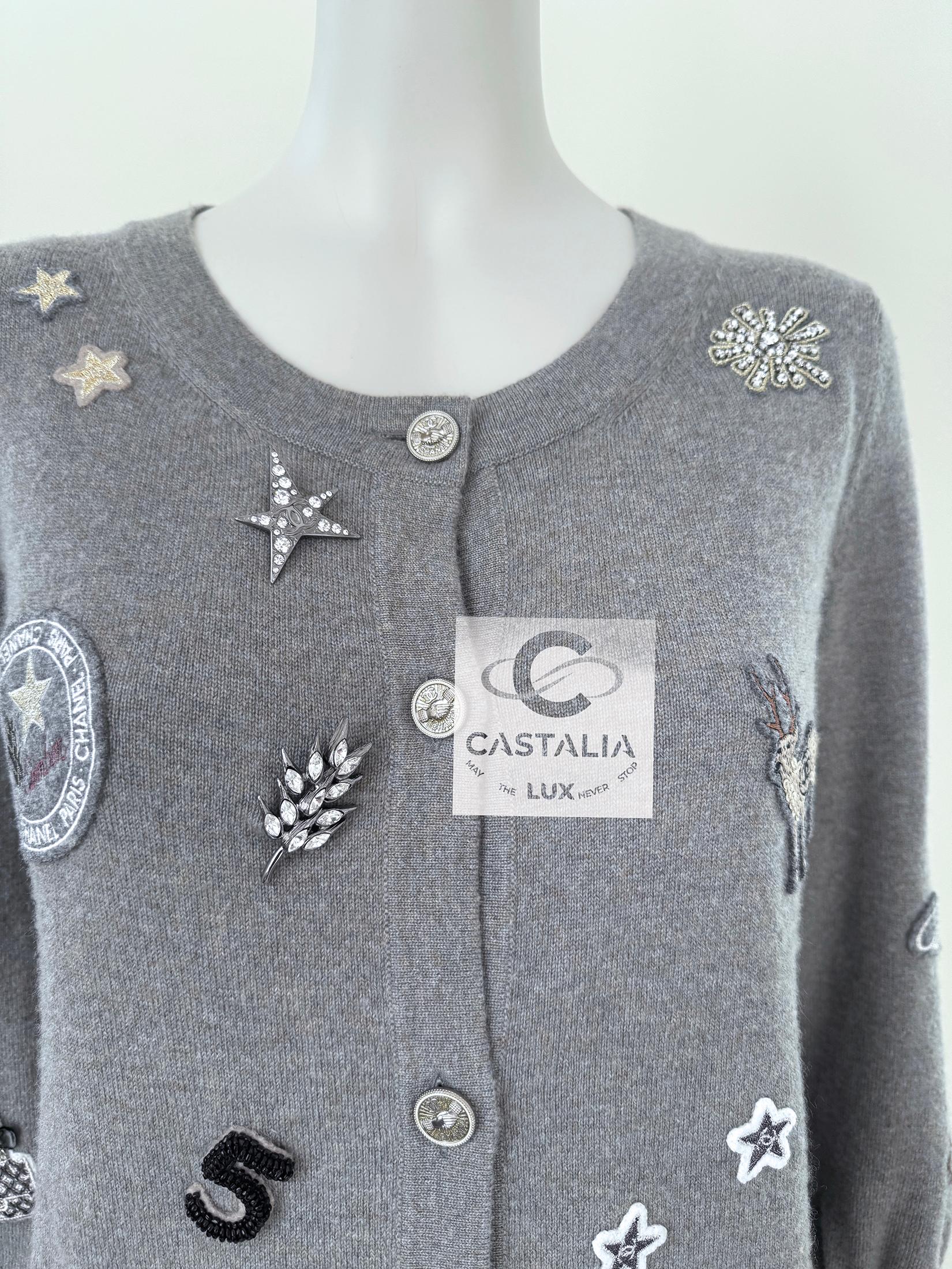 Gray Chanel New Rarest Lucky Charms Cashmere Cardigan