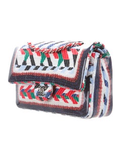 Chanel NEW Red White Blue Green Tweed Evening Medium Shoulder Flap Bag