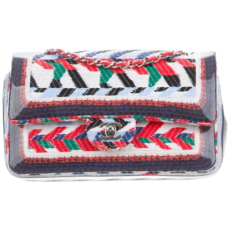 Chanel NEW Red White Blue Green Tweed Evening Medium Shoulder Flap Bag