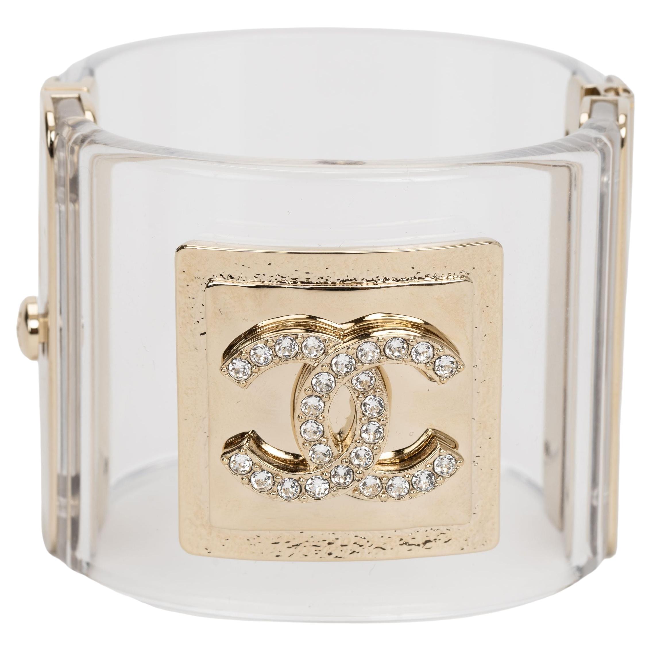 Chanel New Resin and Strass CC Cuff For Sale