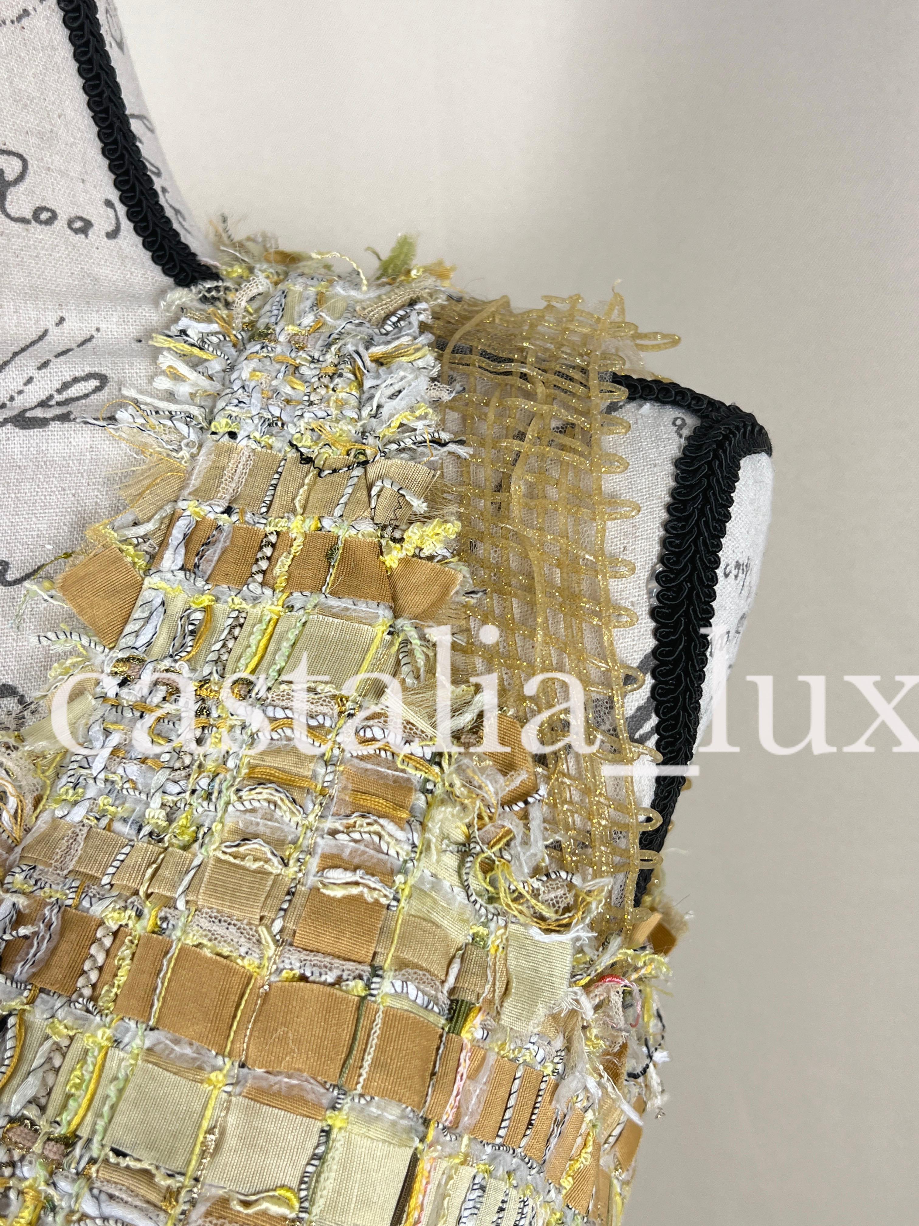 Chanel New Ribbon Tweed Dress in Beige For Sale 12
