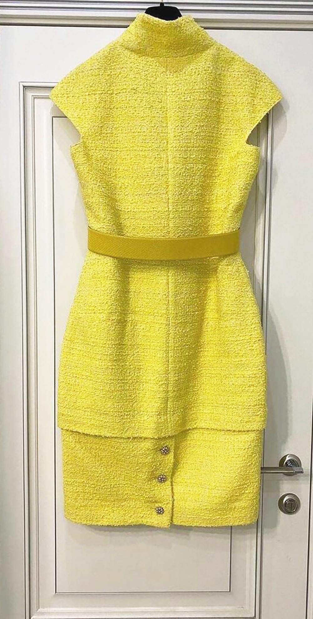 Chanel New Runway Belted Ribbon Tweed Dress For Sale 6