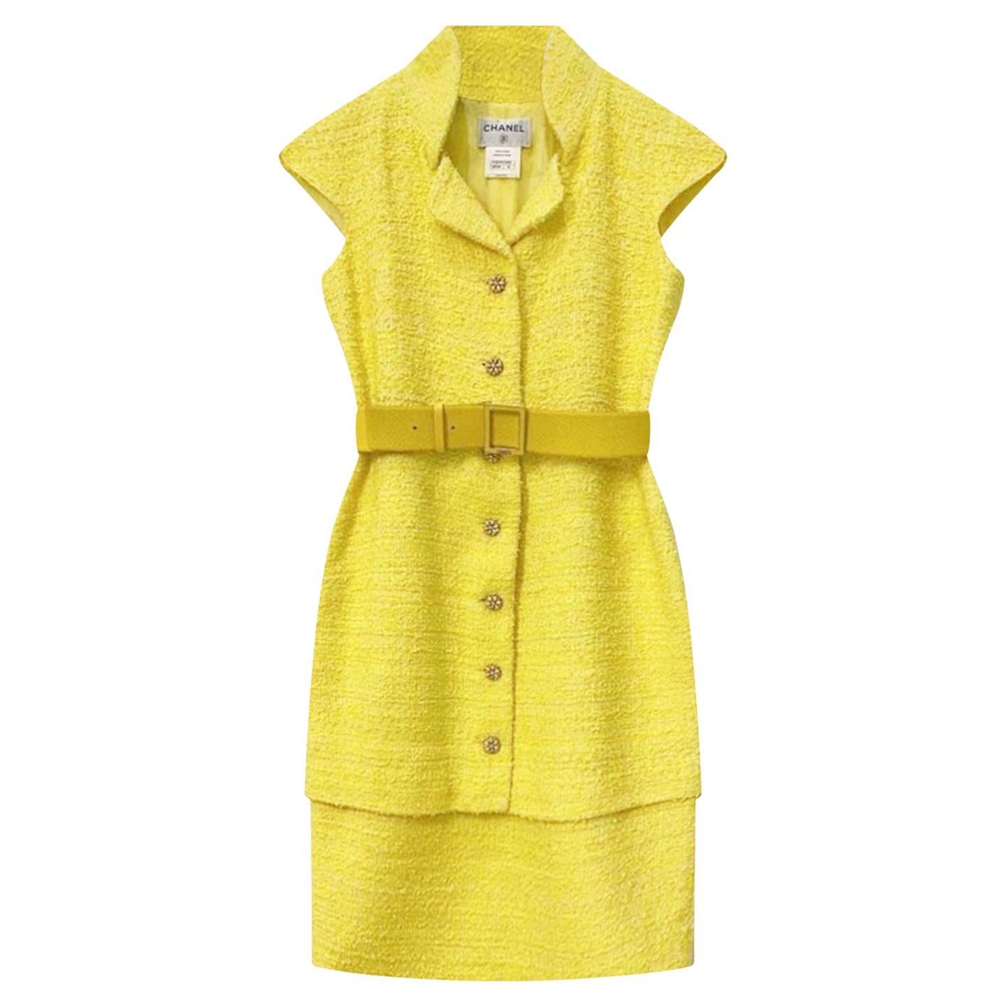 Chanel New Runway Belted Ribbon Tweed Dress For Sale
