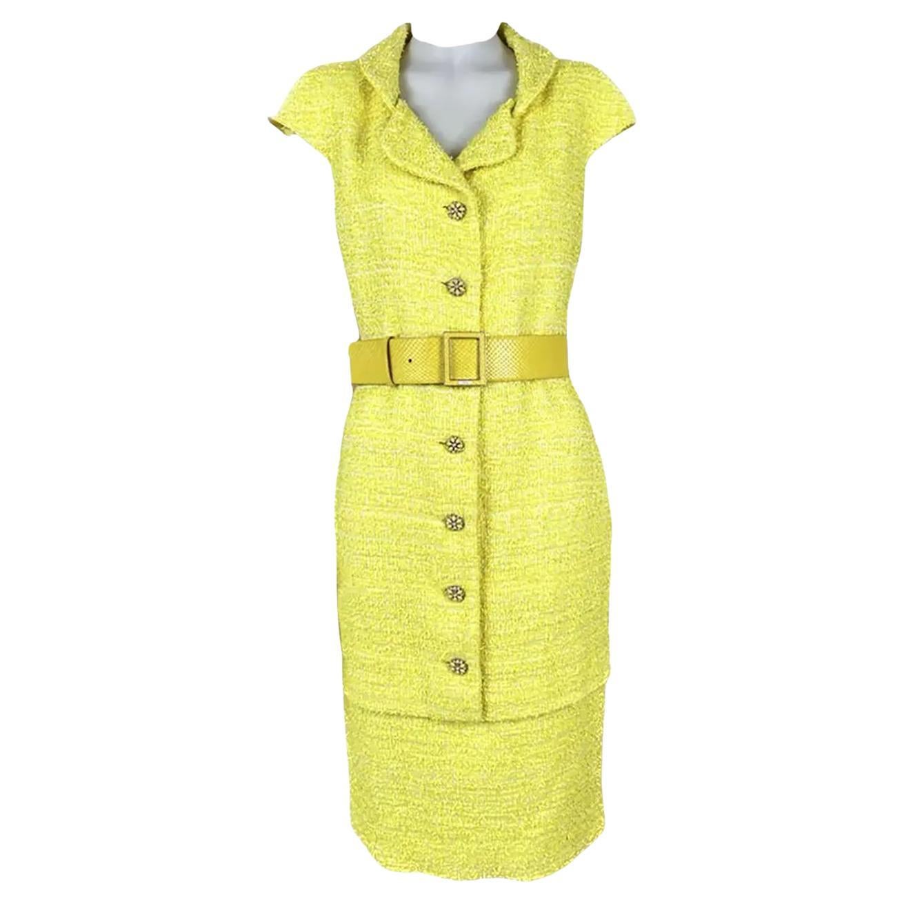 Chanel New Runway Belted Ribbon Tweed Dress For Sale