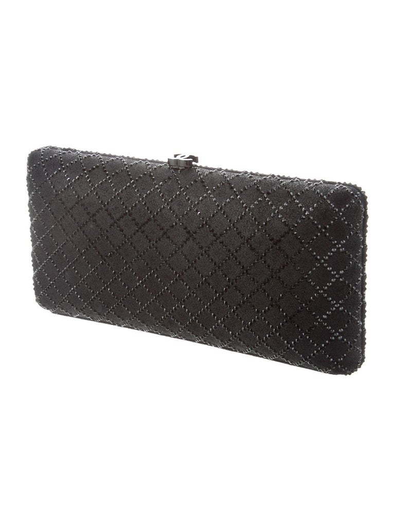 Chanel NEW Runway Black Crystal Leather Envelope Evening Clutch Bag in