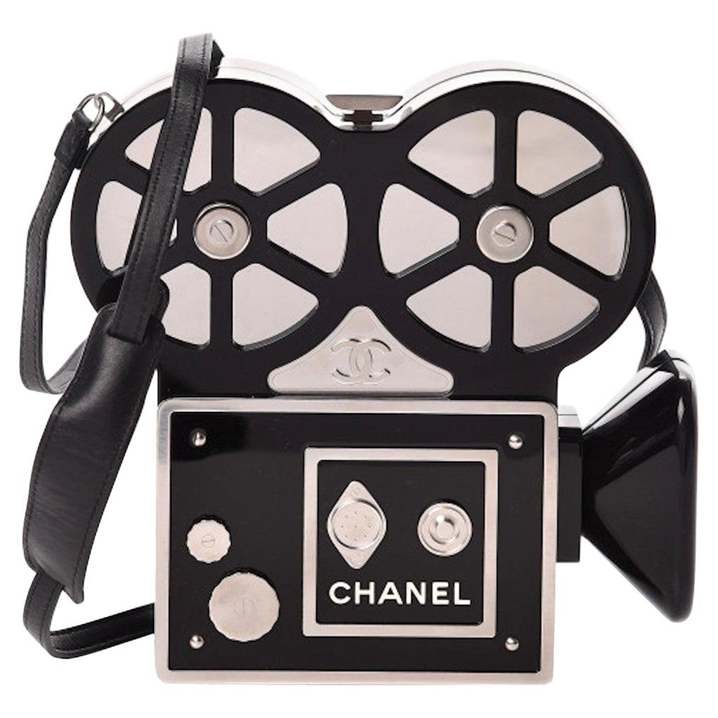Chanel NEW Runway Black Resin Satin Crystal Film Evening Clutch Shoulder Bag