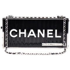 Chanel NEW Runway Black Silver Rectangle Box 2 in 1 Clutch Shoulder Bag in Box 