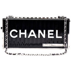 Chanel NEW Runway Black Silver Rectangle Box 2 in 1 Clutch Shoulder Bag in Box 
