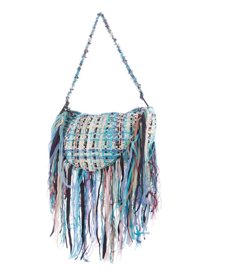Chanel NEW Runway Blue Tweed Fringe Large Carryall Beach ...