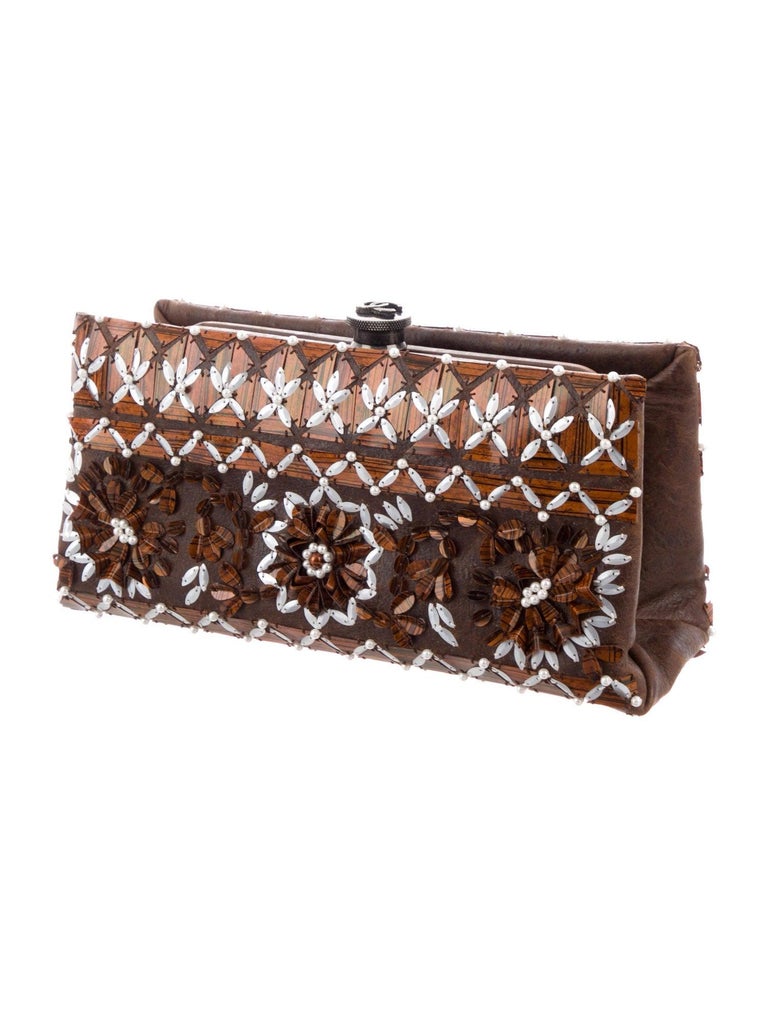 Chanel NEW Runway Brown Leather Bead Evening Envelope Clutch Flap Bag