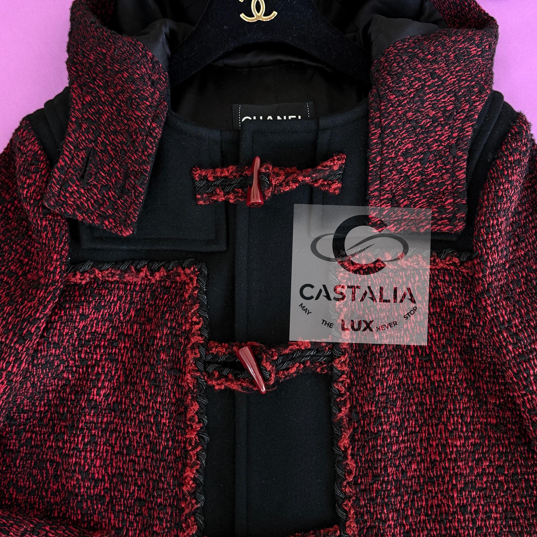 Chanel New Runway Burgundy Tweed Parka Coat 42 FR For Sale 8