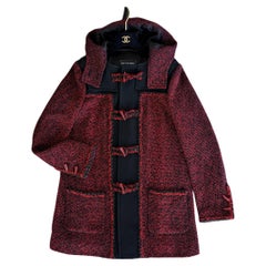 Chanel Nueva Pasarela Abrigo Parka Tweed Borgoña 42 FR